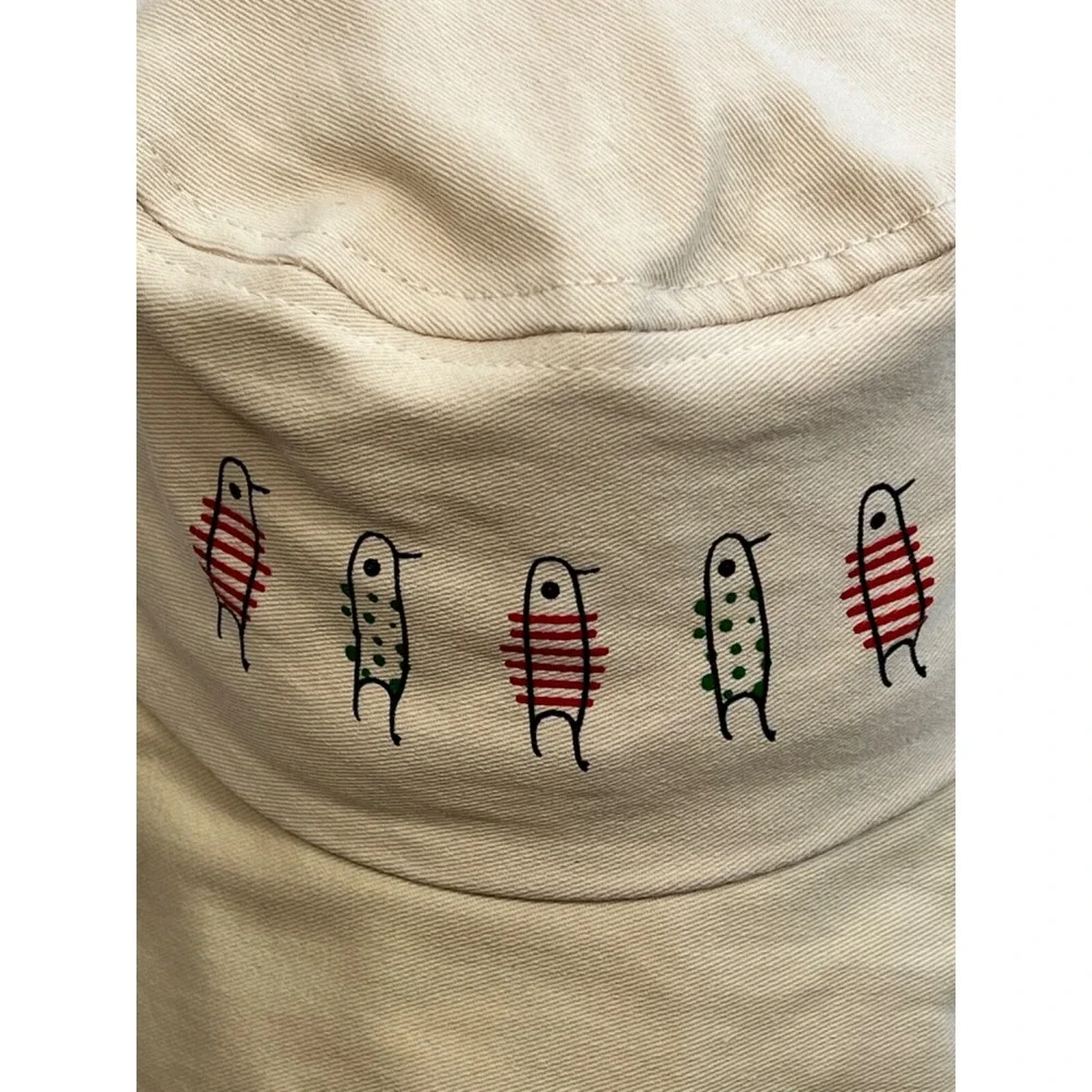 Children's Cotton Bucket Hat Size L/XL Beige with Penguins- ‎ Adorable!